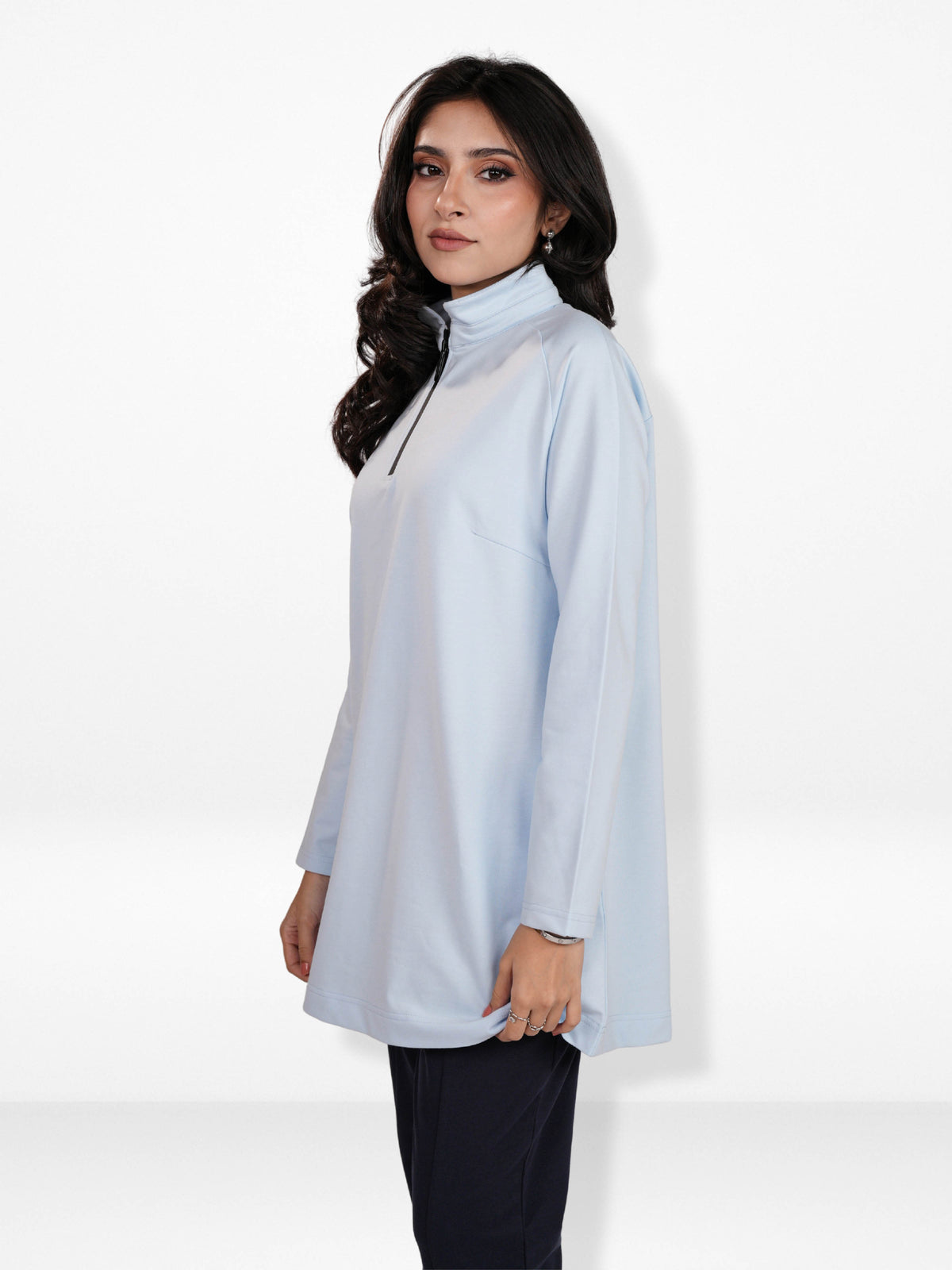 Women’s High Neck Half Zip Pullover Sweatshirt – Long Sleeve | Trendy Relaxed Fit