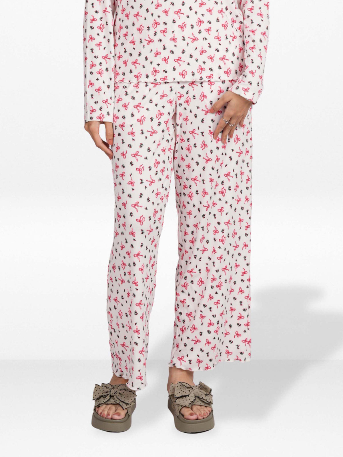Women's Floral Printed Wide Leg Pants – Soft Yummy Rib Casual Trousers
