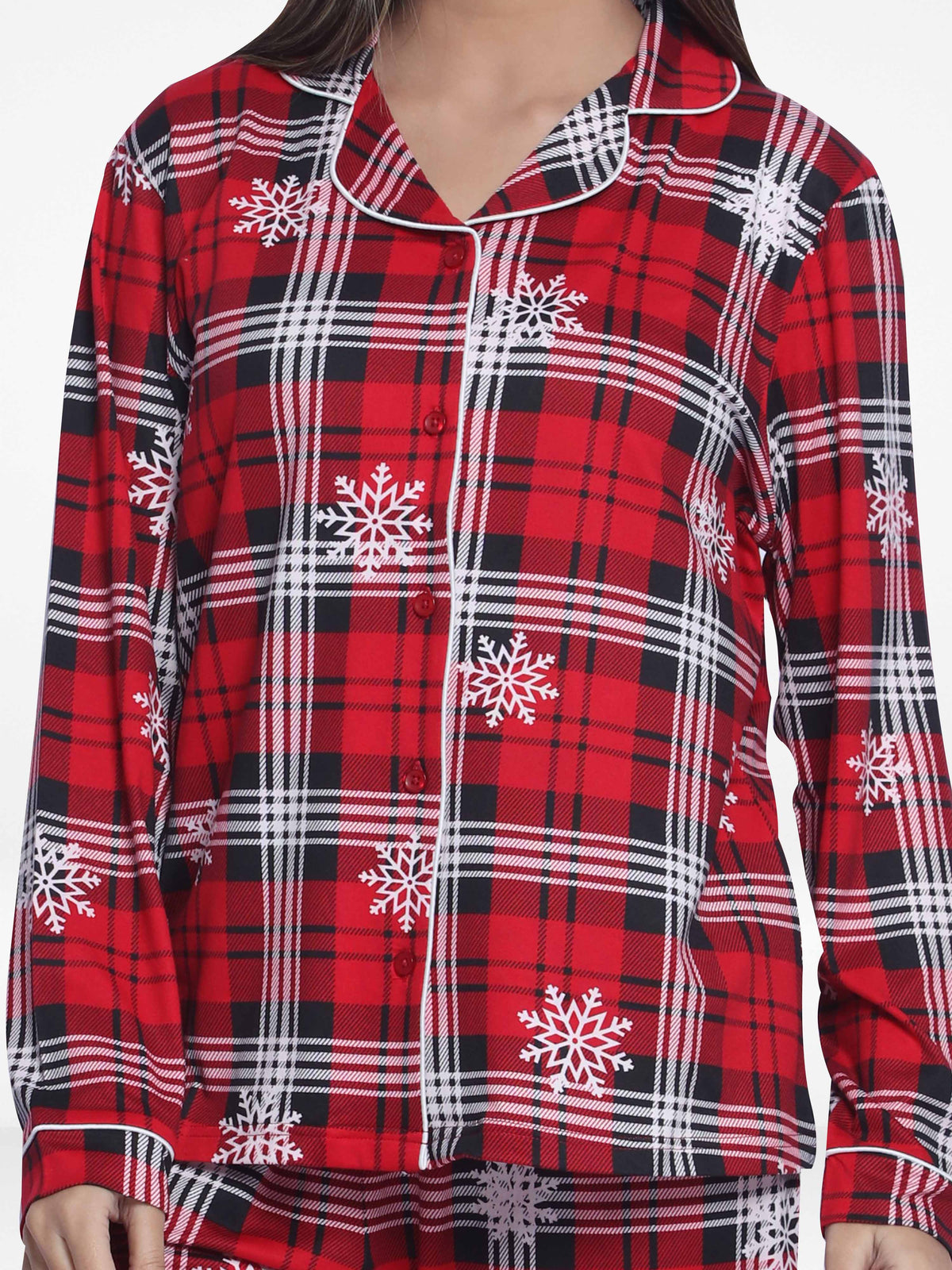 Women Sleepwear Long Sleeve Pyjama Set Red Check
