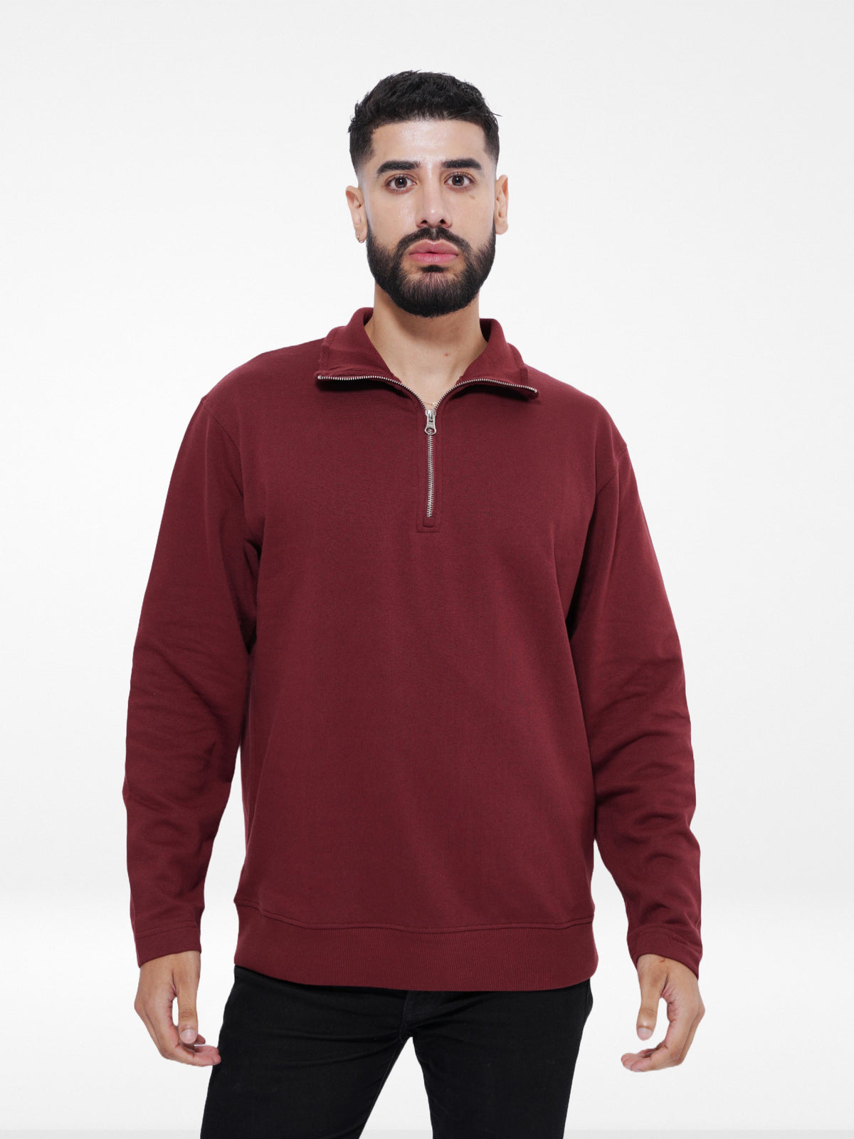 Men's Long Sleeve High Neck Sweatshirt | Wine Color
