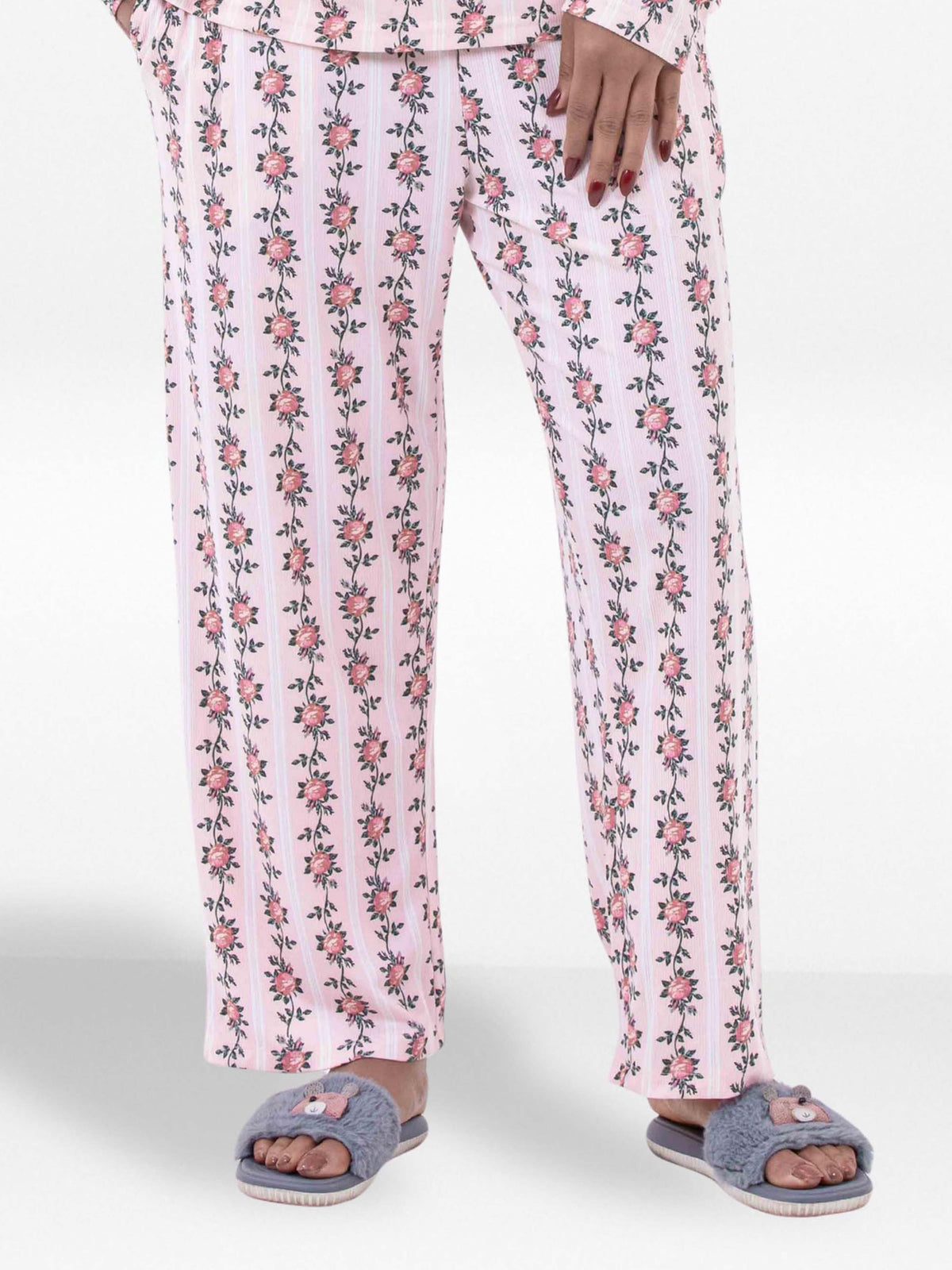 Women’s Printed Pajama Pants | Soft & Stretchy Sleepwear Trousers | Elastic Waist Lounge Pants | Yummy Rib Fabric - Blushing Bride Rose