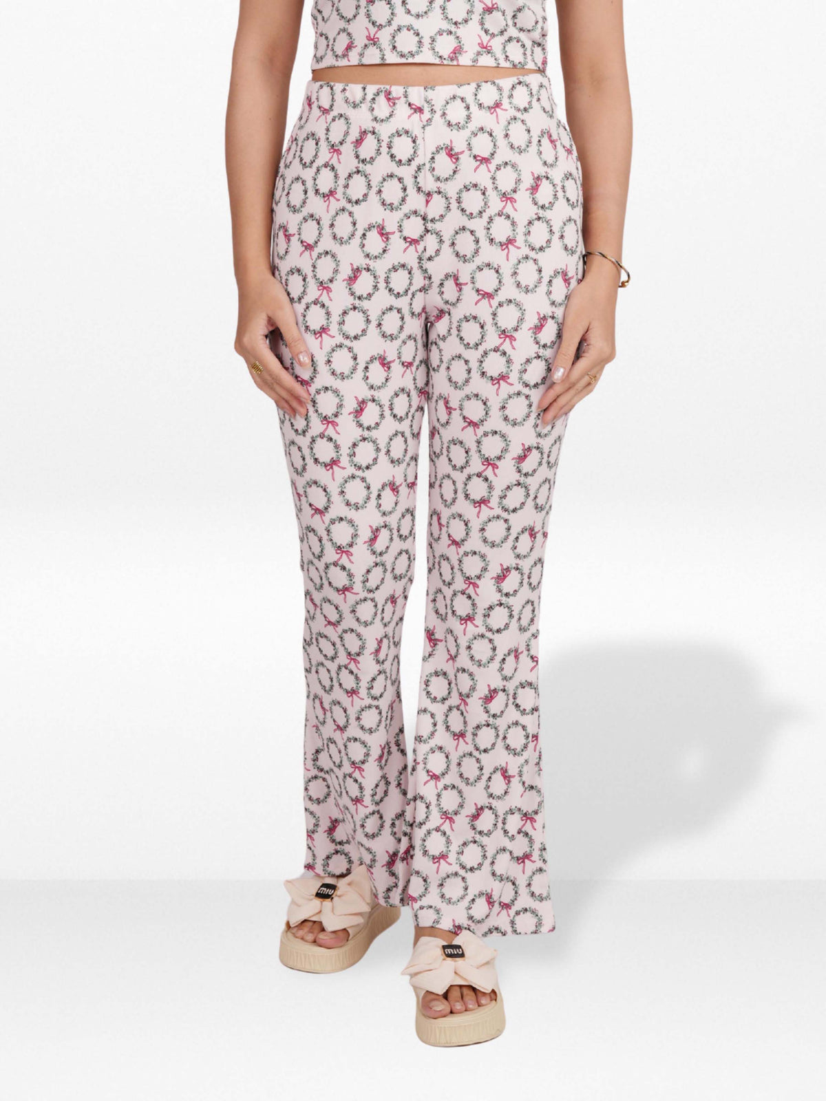 Women’s Printed Palazzo Pants | Wide Leg Lounge Trousers for Women | Soft Stretch Yummy Rib Fabric | Casual & Party Wear Bottoms - Blushing Bride