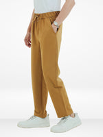 Men’s Relaxed Fit Trousers – Elastic Waist with Drawstring, Casual Pants with Fake Fly & Side Pockets ,Comfortable Everyday Wear|Khaki