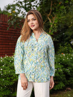 Women’s Printed Button-Down Shirt – Long Sleeve Casual Blouse | Stylish Abstract Pattern Top for Office & Everyday Wear