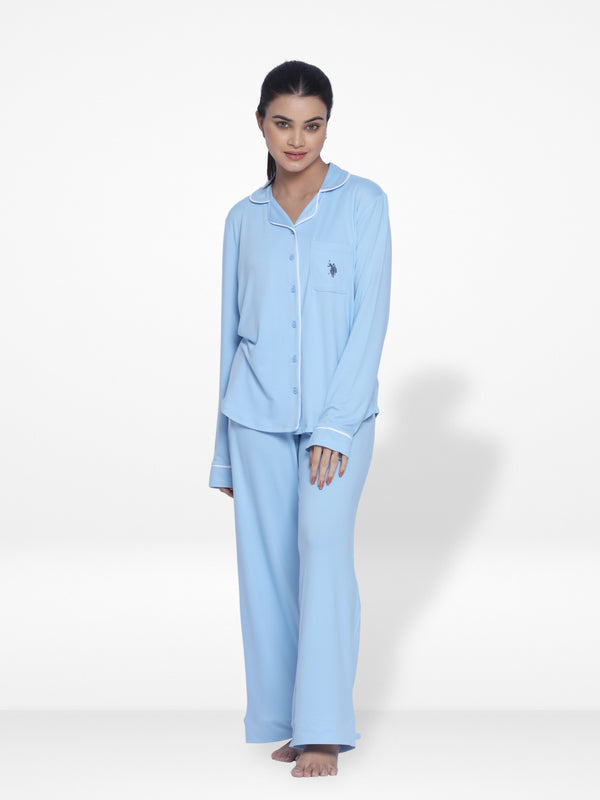 Women Solid Sleepwear Long Sleeve Pyjama Set