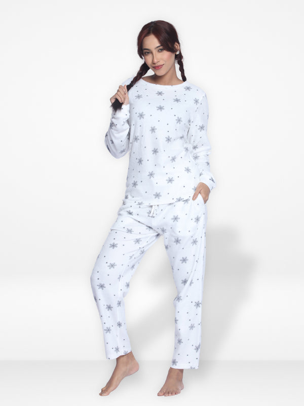 Women's Micro Polar Fleece Star Print Crew Neck Long Sleeve Pyjama Set