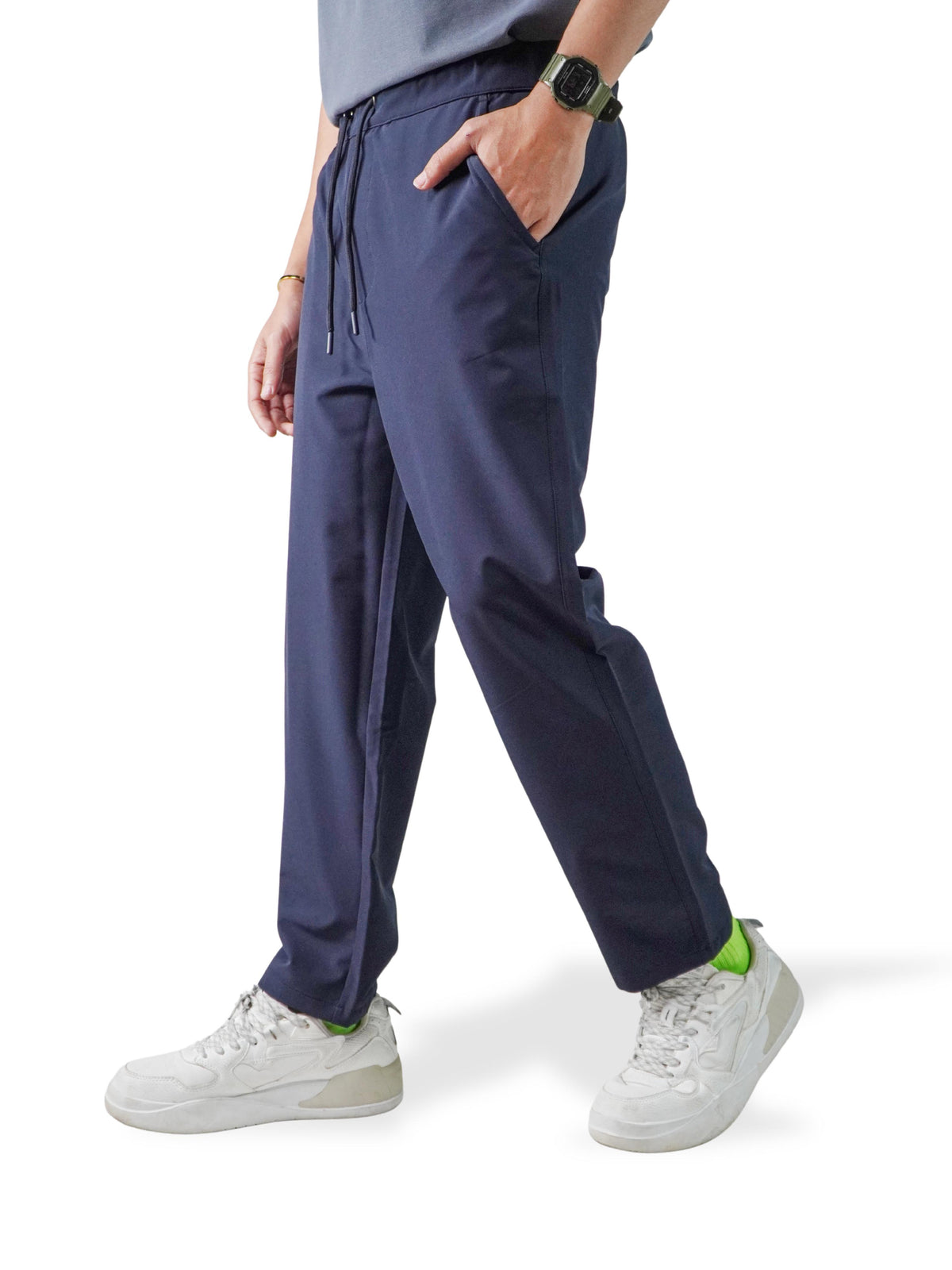 Men’s Relaxed Fit Trousers – Elastic Waist with Drawstring, Casual Pants with Fake Fly & Side Pockets ,Comfortable Everyday Wear