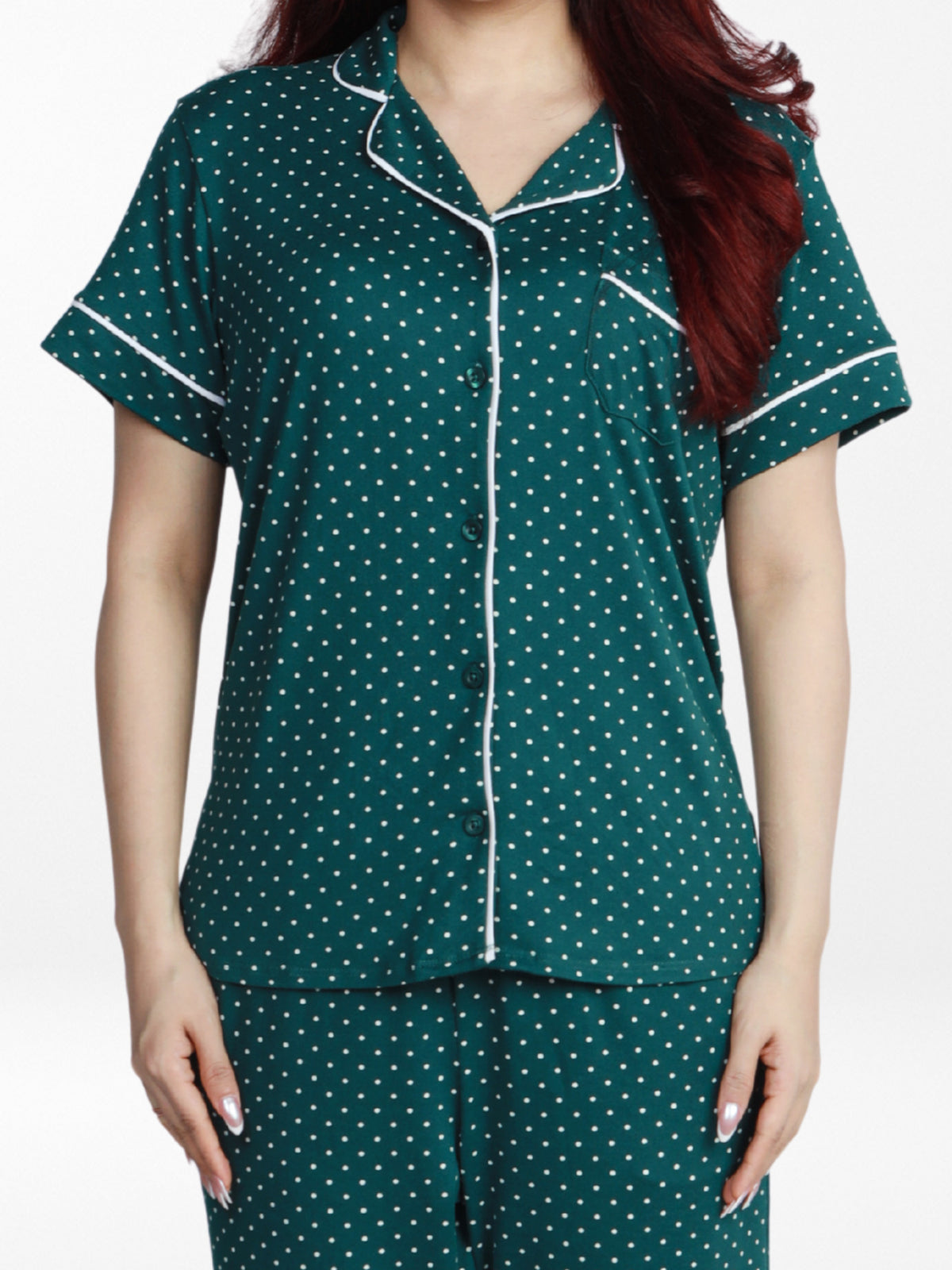 Women Dot PrintedNight Suit Set of Shirt & Pyjama, Night wear DressWomen’s Printed Night Suit Set – Shirt &amp; Pyjama | Soft Nightwear Dress, 2 Piece Sleepwear for Women, Comfortable Loungewear