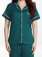 Women Dot PrintedNight Suit Set of Shirt & Pyjama, Night wear DressWomen’s Printed Night Suit Set – Shirt &amp; Pyjama | Soft Nightwear Dress, 2 Piece Sleepwear for Women, Comfortable Loungewear