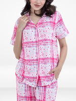 Women Pink Plaid Printed Pyjama Set, Night wear Dress Women's Check Printed Night Suit Set Shirt & Pyjama | Soft Nightwear Dress, 2 Piece Sleepwear for Women, 