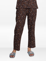 Women’s All Over Printed Lounge Pants | Soft Stretch Yummy Rib Fabric | Drawstring Waist Casual Sleepwear & Pajama Trousers - Coffee