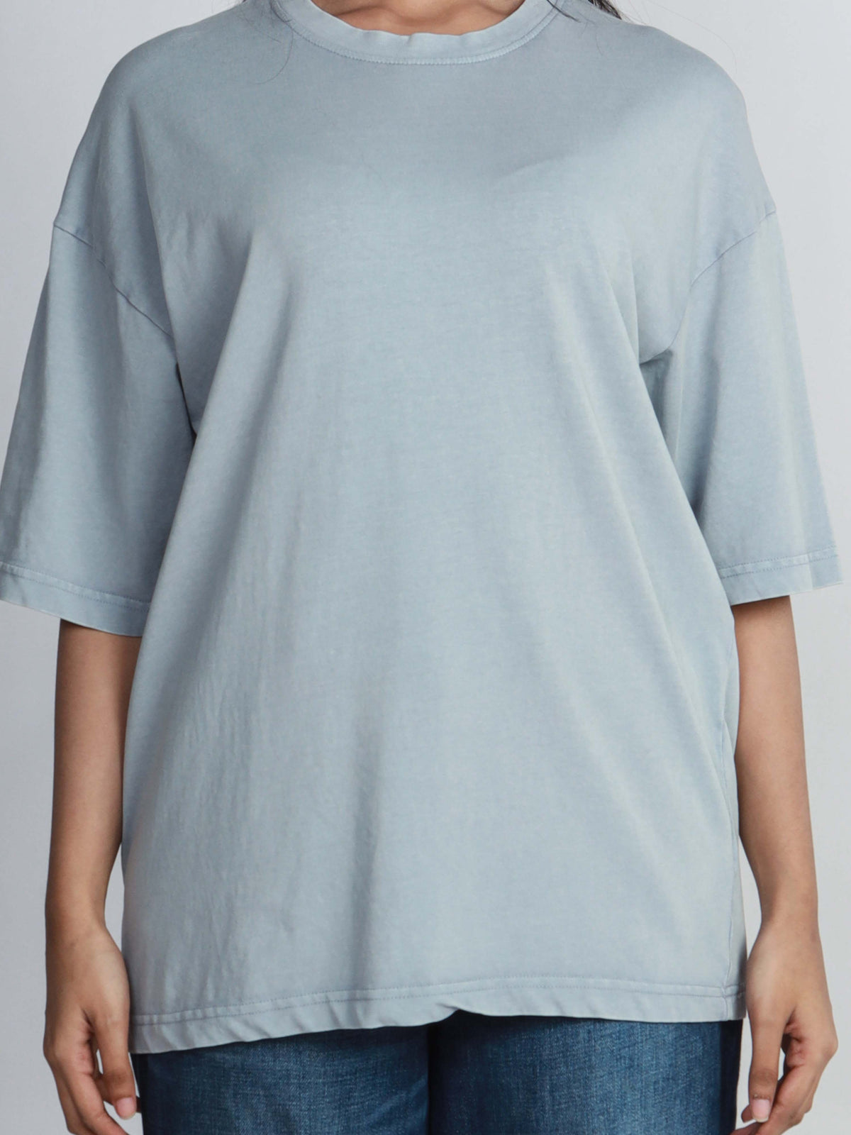 Women’s Drop Shoulder T-Shirt – Classic Solid Short Sleeve Tee, Cotton Blend Comfortable Casual Wear- Light Blue