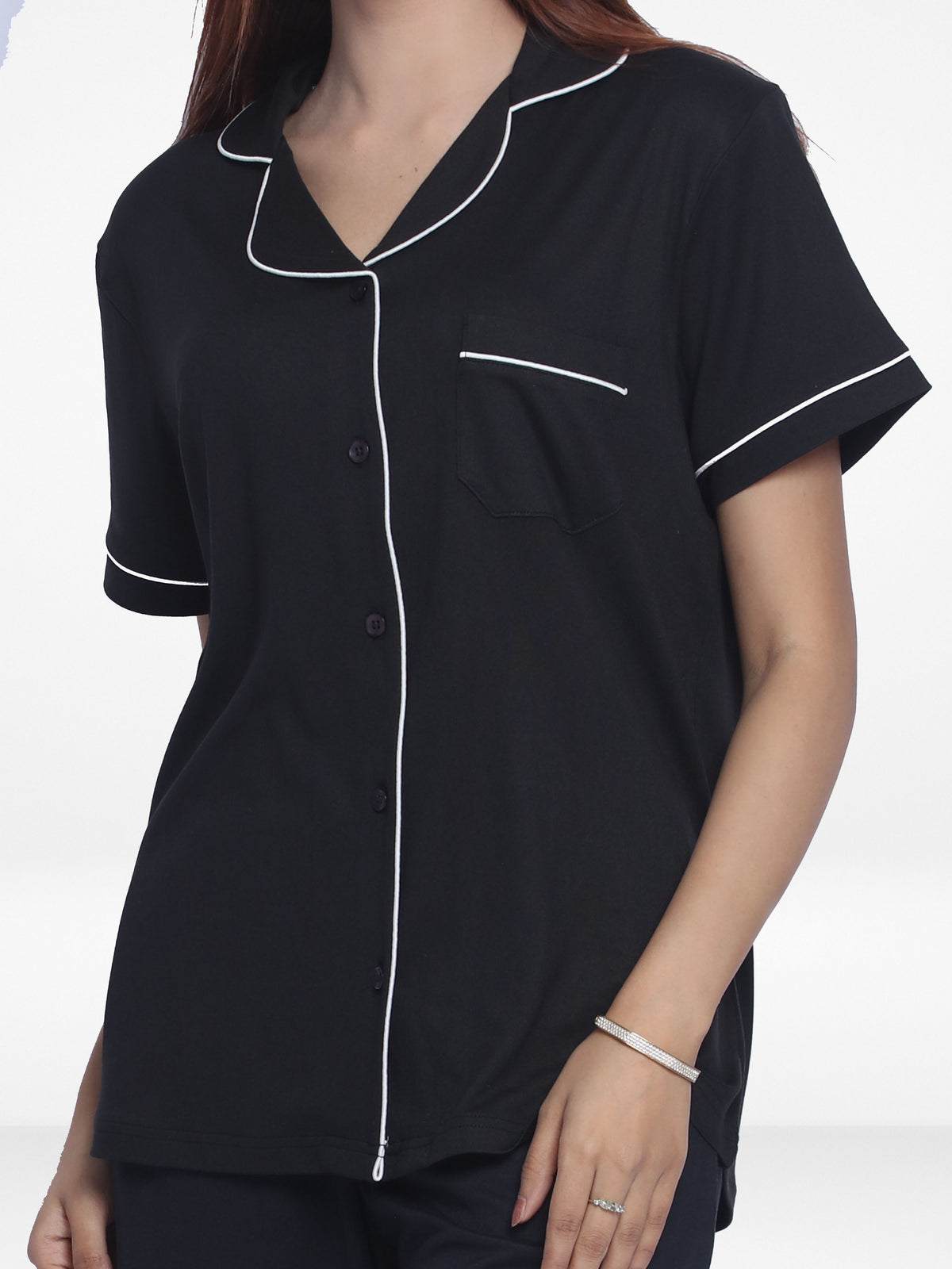 Women Solid Sleepwear Short Sleeve Pyjama Set
