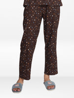Women’s All Over Printed Lounge Pants | Soft Stretch Yummy Rib Fabric | Drawstring Waist Casual Sleepwear & Pajama Trousers - Coffee