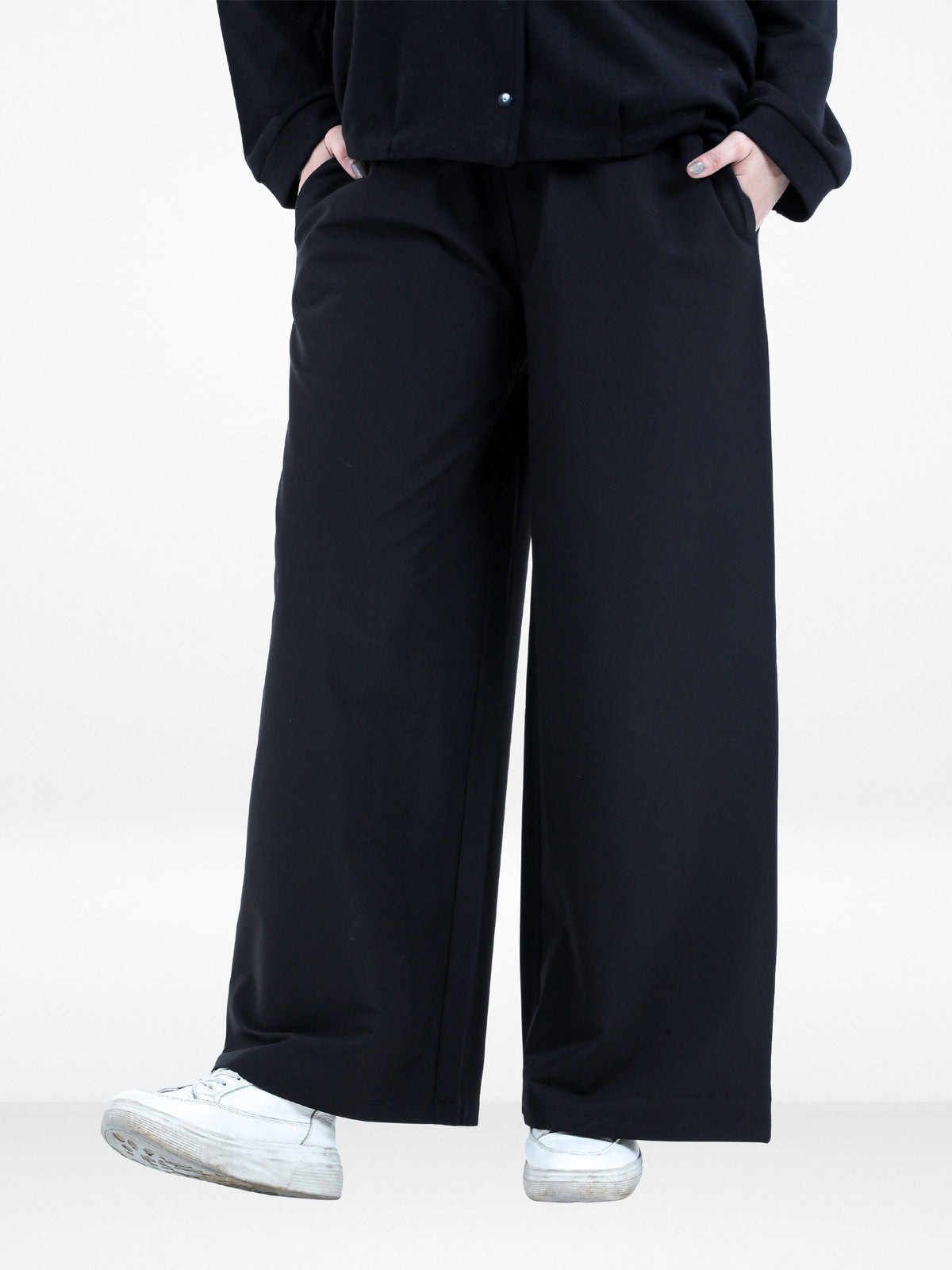 Women’s Cozy Open Leg Palazzo Sweatpants – Soft Relaxed Fit Lounge Pants with Drawstring Waist & Side Pockets |Black