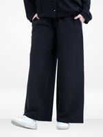 Women’s Cozy Open Leg Palazzo Sweatpants – Soft Relaxed Fit Lounge Pants with Drawstring Waist & Side Pockets |Black