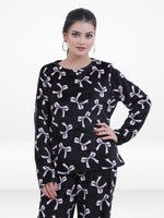 Women’s Pink Bows All overPrinted Pyjama Set – Long Sleeve Top & Pants, Soft Comfortable 2-Piece Sleepwear Nightwear for Cozy Winter Nights