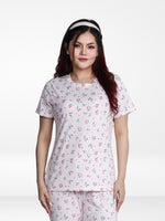 Women’s All Over Printed Short Sleeve Lounge Top | Soft Stretch Yummy Rib Fabric | Crew Neck Casual Sleepwear & Loungewear Top - Pink