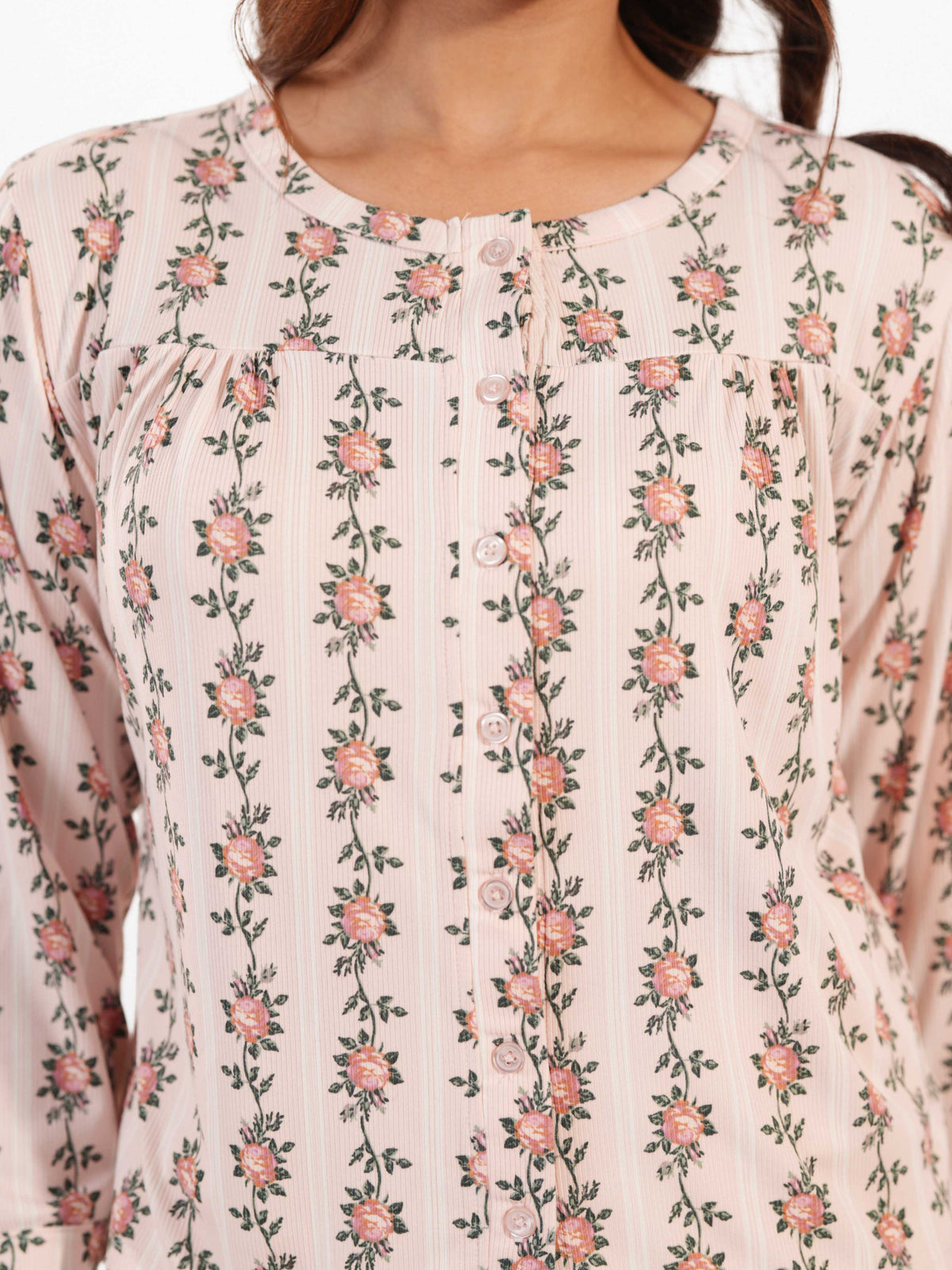 Women's Floral Printed Casual Three-Quarter Sleeves Round Neck Women Regular Fit Tops