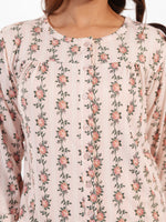 Women's Floral Printed Casual Three-Quarter Sleeves Round Neck Women Regular Fit Tops