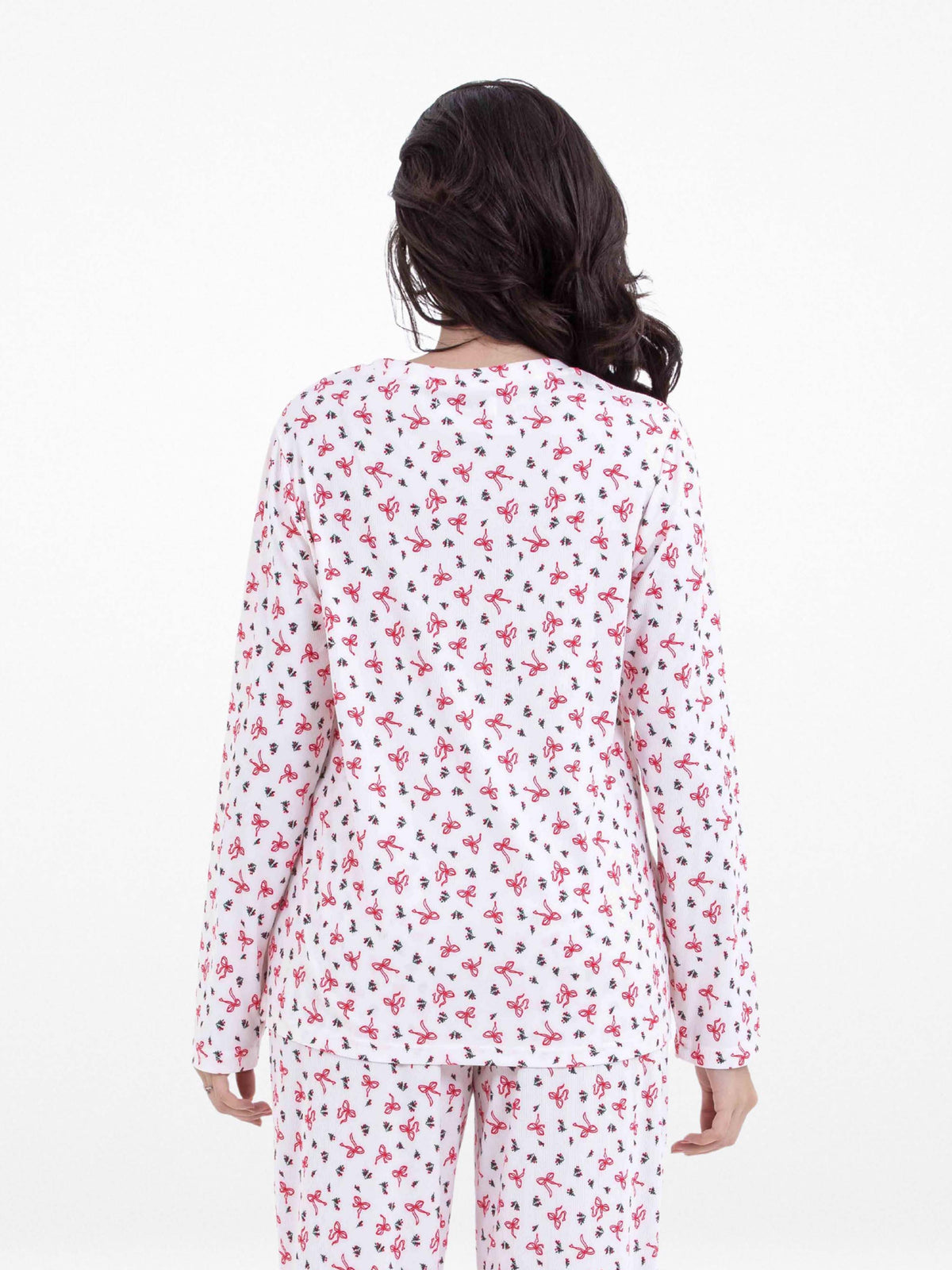 Women’s Long-Sleeve Crew Neck Pajama Top | All-Over Print Sleepwear Shirt | Soft & Stretchy Yummy Rib Fabric | Lounge Top - Egret