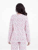 Women’s Long-Sleeve Crew Neck Pajama Top | All-Over Print Sleepwear Shirt | Soft & Stretchy Yummy Rib Fabric | Lounge Top - Egret