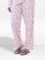 Women’s Printed Pajama Pants | Soft & Stretchy Sleepwear Trousers | Elastic Waist Lounge Pants | Yummy Rib Fabric - Egret