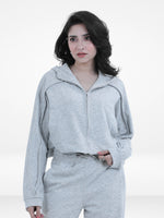 Women’s Crop Hoodie – Casual Solid Long Sleeve Zip-Up Sweatshirt with Drawstring Hood, Trendy Cropped Fit for Everyday Wear