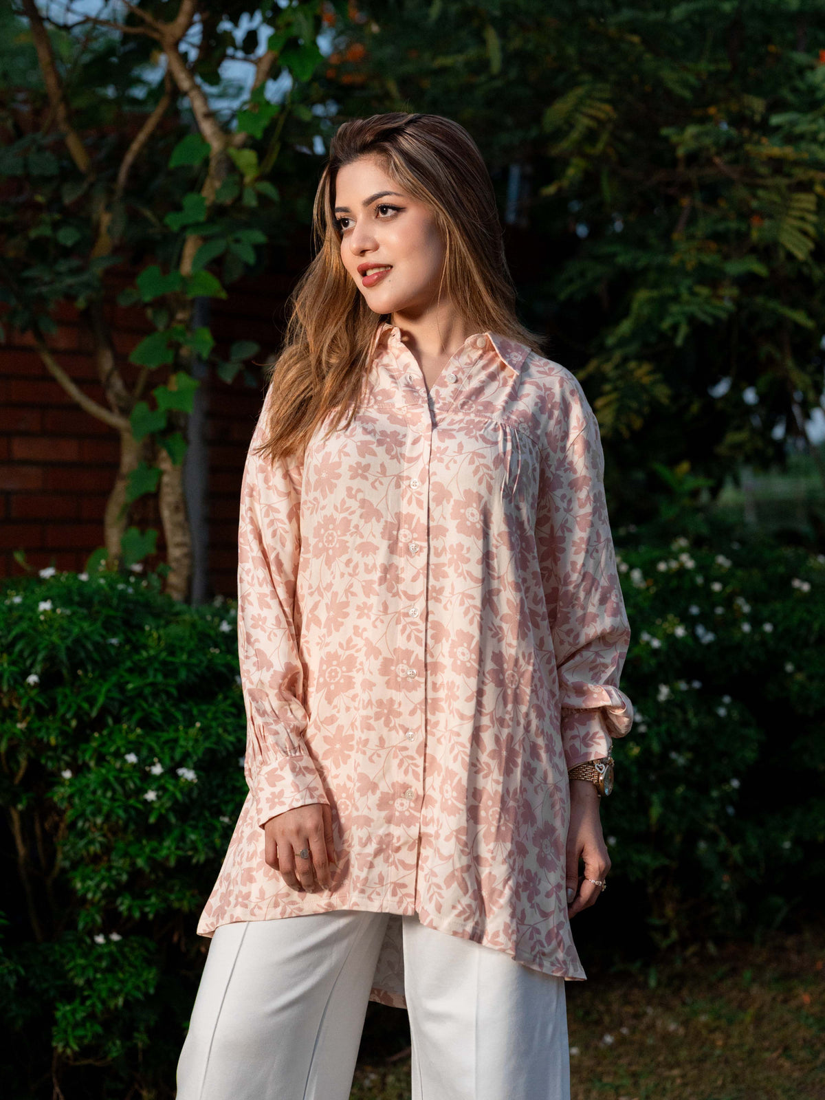 Women’s Floral Print Tunic Shirt – Long Sleeve Button-Up Blouse | Casual Loose Fit Top for Women