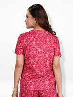 Women’s Henley Short Sleeve Pajama Top | Printed Sleepwear Shirt | Soft Stretch Yummy Rib Fabric | Casual Lounge Top for Women - Crimson