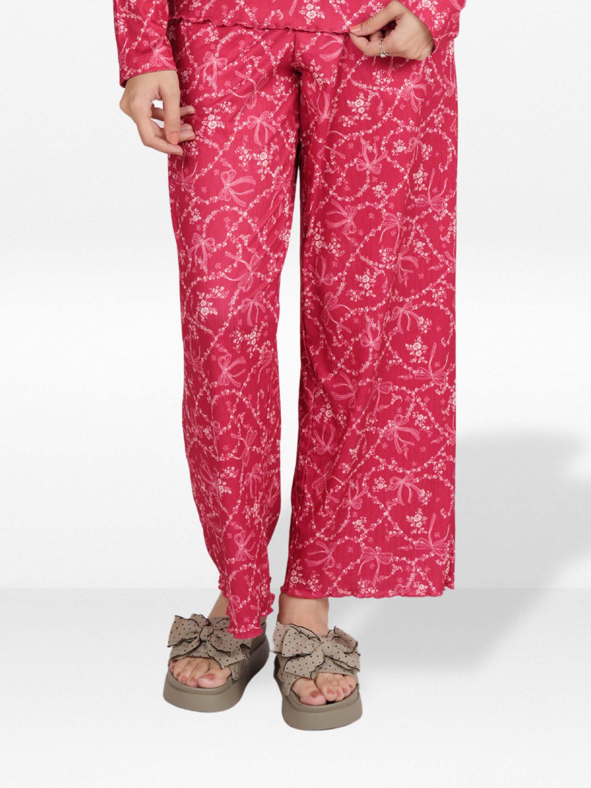 Women's Floral Printed Wide Leg Pants – Soft Yummy Rib Casual Trousers