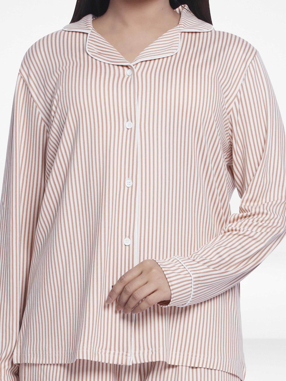 Women Coral Pink Check Sleepwear Long Sleeve Pyjama Set
