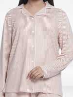 Women Coral Pink Check Sleepwear Long Sleeve Pyjama Set