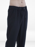 Men’s Relaxed Fit Trousers – Elastic Waist with Drawstring, Casual Pants with Fake Fly & Side Pockets ,Comfortable Everyday Wear|Black