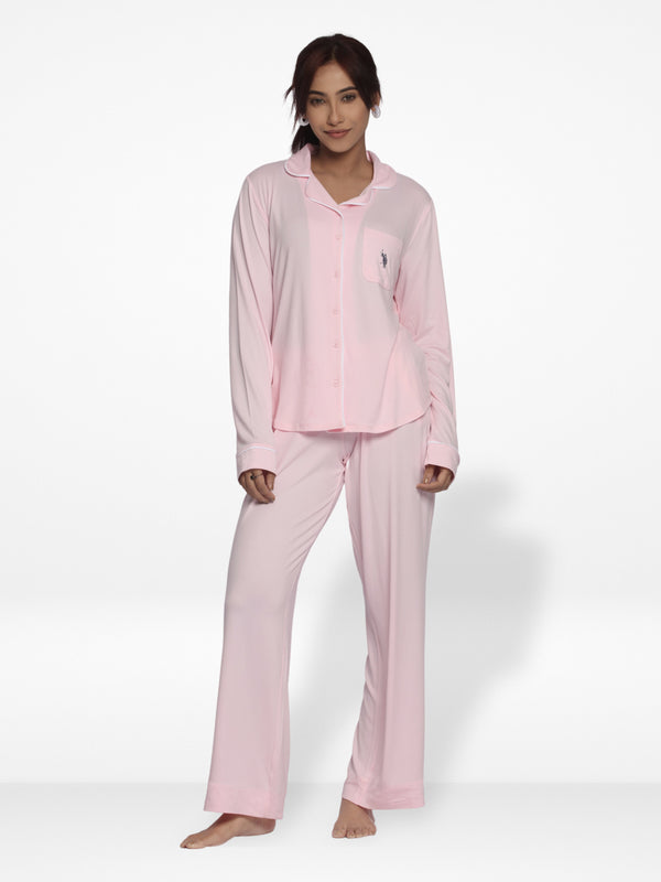 Women Solid Sleepwear Long Sleeve Pyjama Set