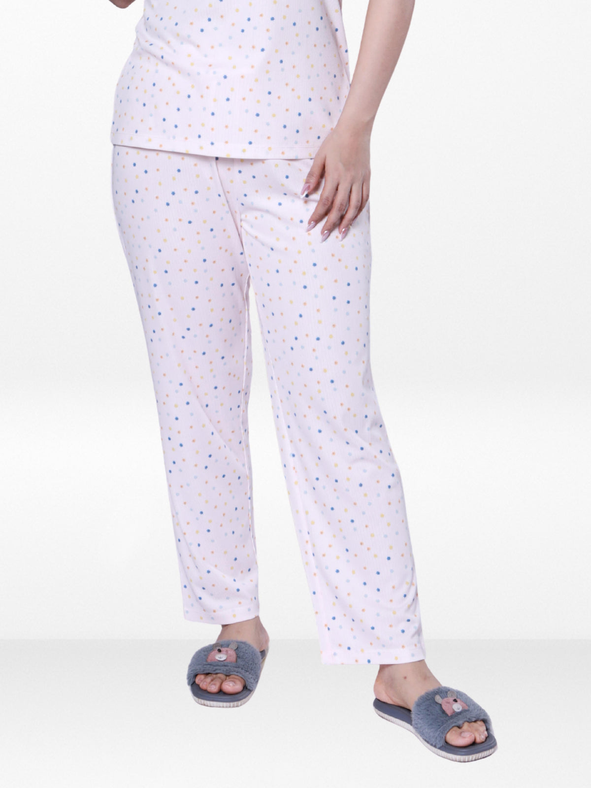Women’s All Over Printed Lounge Pants | Soft Stretch Yummy Rib Fabric | Drawstring Waist Casual Sleepwear & Pajama Trousers - LT.Pink
