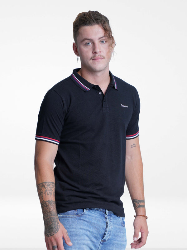 Men Slim-Fit Short-Sleeve Pique Polo Shirt Black