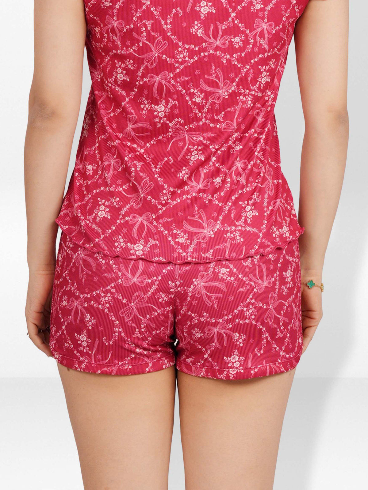 Women’s Printed Pajama Shorts | Soft & Stretchy Sleepwear Shorts | Elastic Waist Lounge Shorts | Yummy Rib Fabric - Crimson
