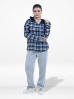 Women’s Plaid Cotton Flannel Hoodie – Long Sleeve Button-Up Shirt with Adjustable Drawstring Hood & Dual Pockets | Cozy Casual Wear for All Seasons