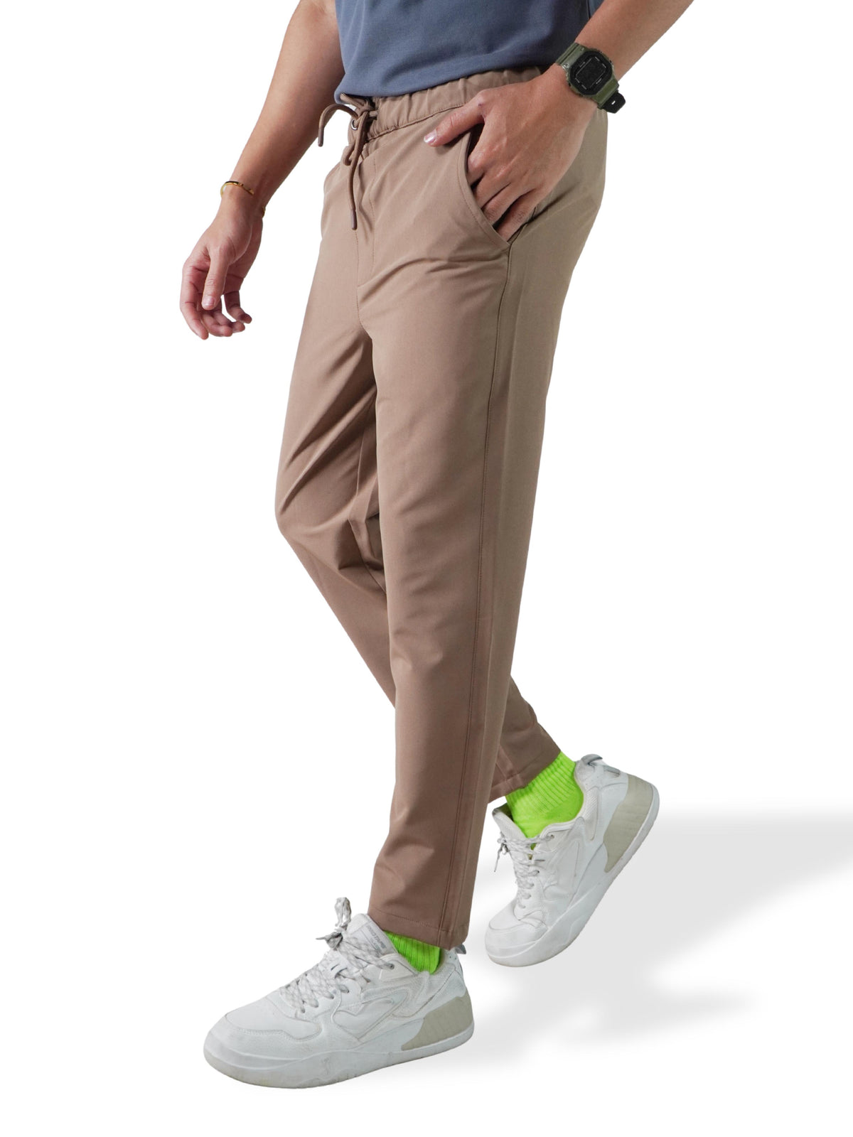Men’s Relaxed Fit Trousers – Elastic Waist with Drawstring, Casual Pants with Fake Fly & Side Pockets ,Comfortable Everyday Wear
