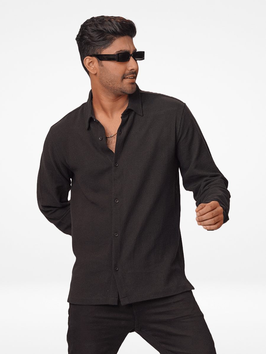 Men's Relaxed-Fit Full-Sleeve Casual Shirt Black