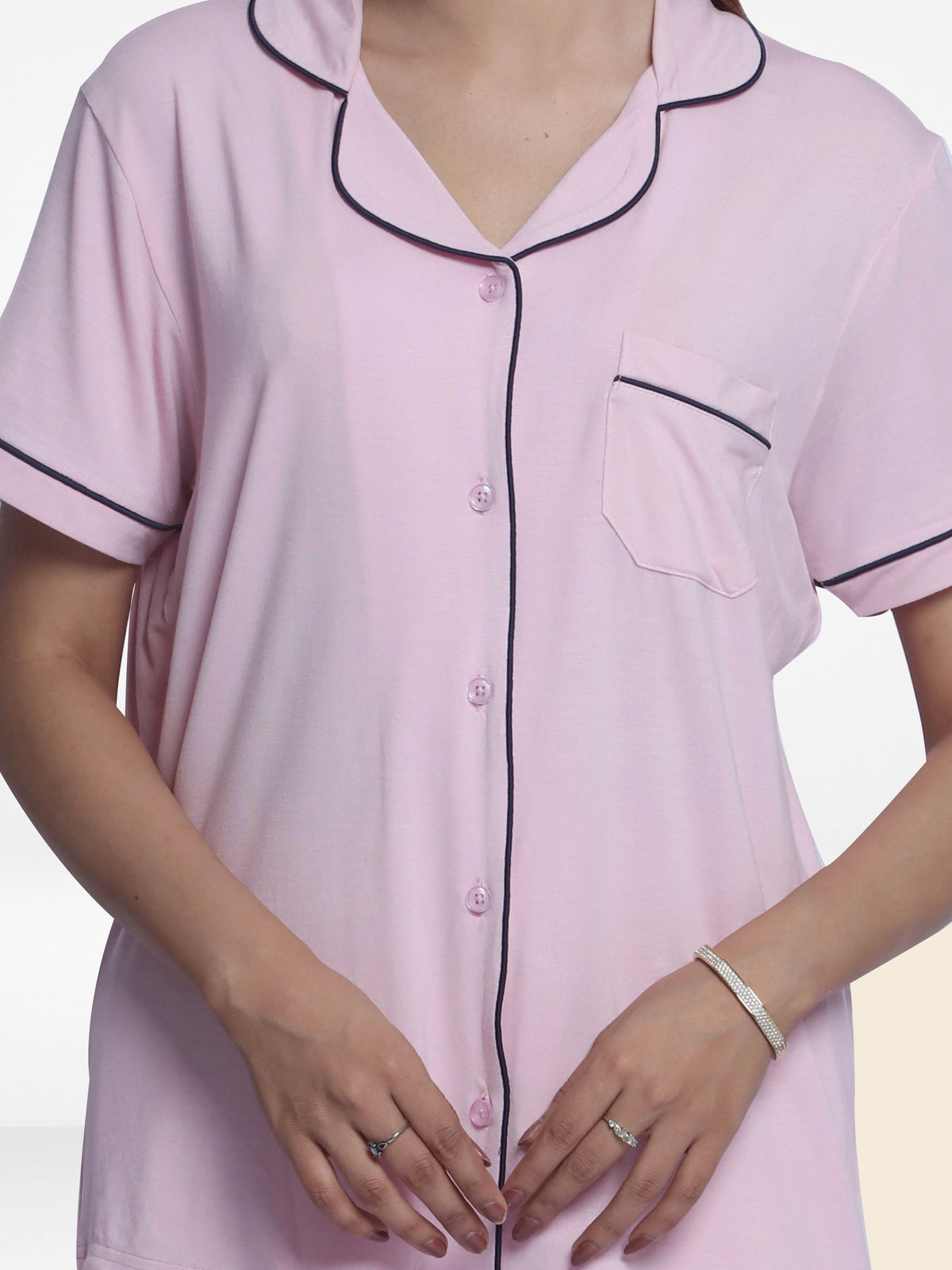 Women Solid Sleepwear Short Sleeve Pyjama Set