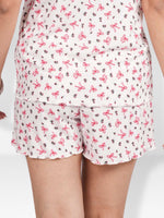 Women’s Pajama Shorts | Printed Sleepwear Shorts | Soft Stretch Yummy Rib Fabric | Elastic Waist Lounge Shorts for Women - Egret