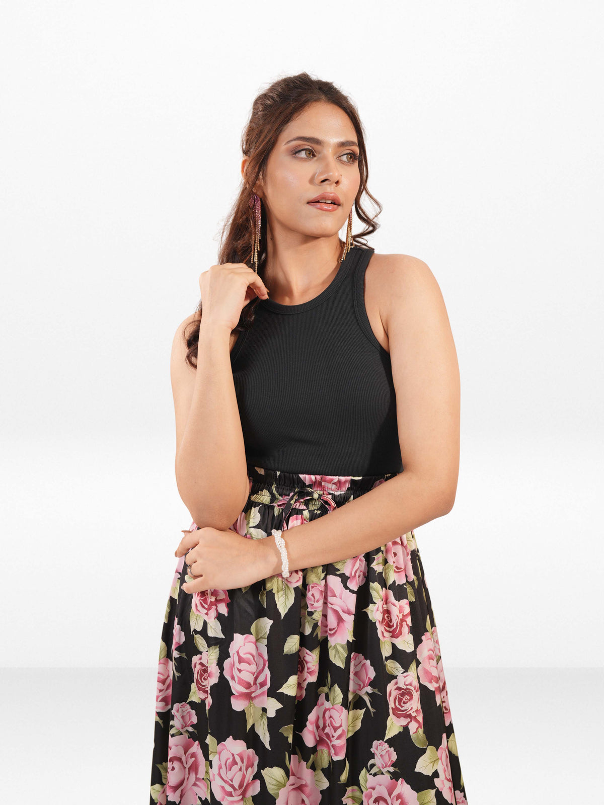 Women’s All Over Printed Maxi Skirt – Summer Pleated High Waist Casual Long Skirt
