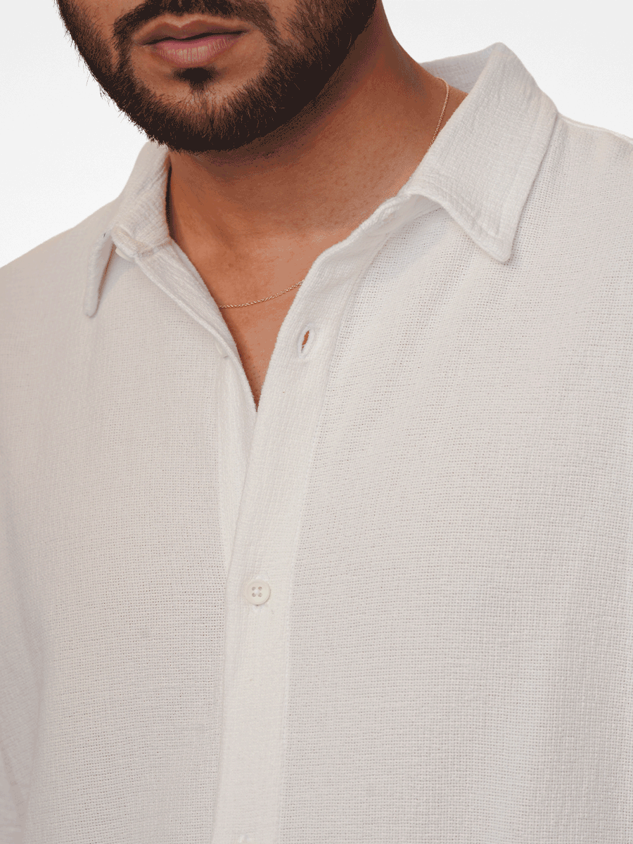 Men's Relaxed-Fit Half-Sleeve Casual Shirt White