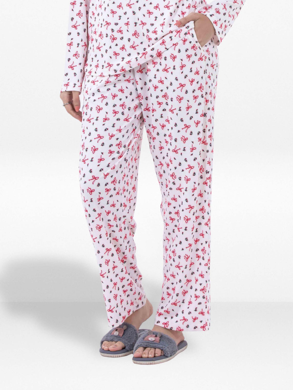 Women’s Printed Pajama Pants | Soft & Stretchy Sleepwear Trousers | Elastic Waist Lounge Pants | Yummy Rib Fabric - Egret