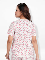 Women’s Henley Short Sleeve Pajama Top | Printed Sleepwear Shirt | Soft Stretch Yummy Rib Fabric | Casual Lounge Top for Women - Egret