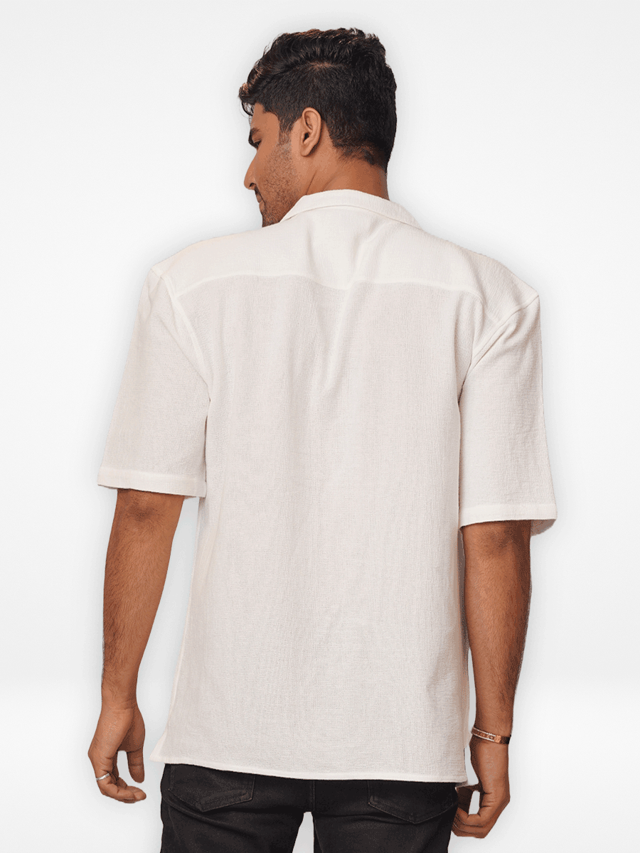 Men's Half-Sleeve Relaxed-Fit Casual Cuban Collar Shirt White