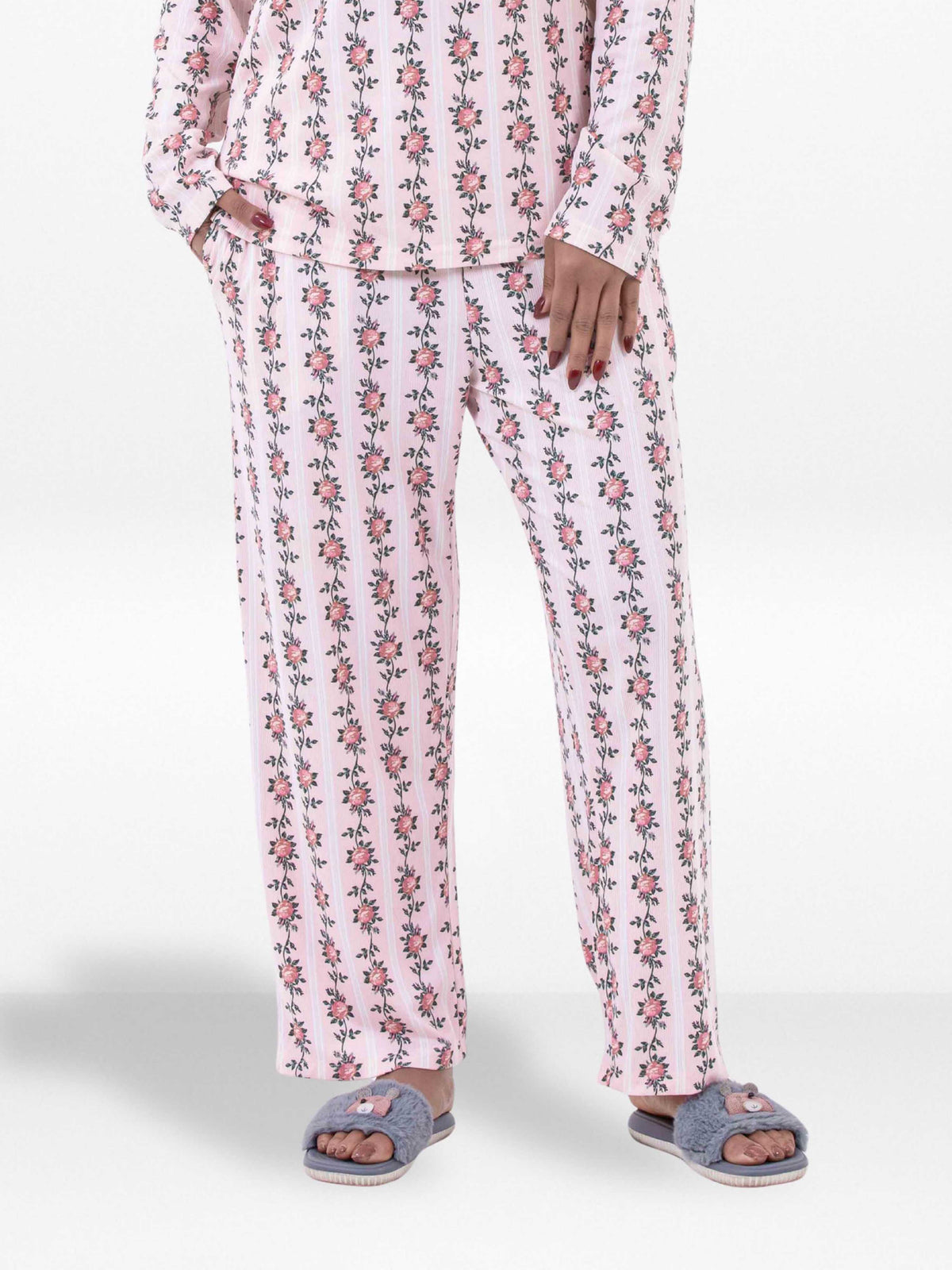 Women’s Printed Pajama Pants | Soft & Stretchy Sleepwear Trousers | Elastic Waist Lounge Pants | Yummy Rib Fabric - Blushing Bride Rose