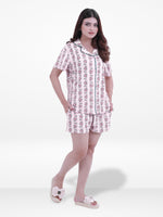 Women’s Notch Collar Sleepwear Set – Short Sleeve All Over Print Pajama Top & Shorts, Soft Comfortable Nightwear